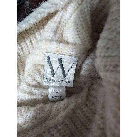 WORTHINGTON! OATMEAL & CREAM HORIZONTAL KNIT BELL SLEEVE SWEATER! SZ L - Picture 7 of 10